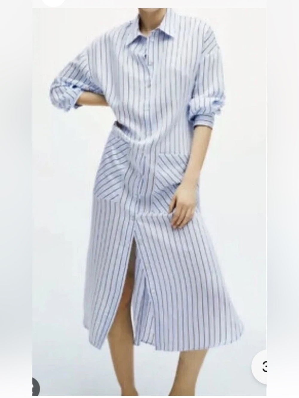 ZARA The Delia Dress oversized blue striped midi button front Long Sleeves XS|M